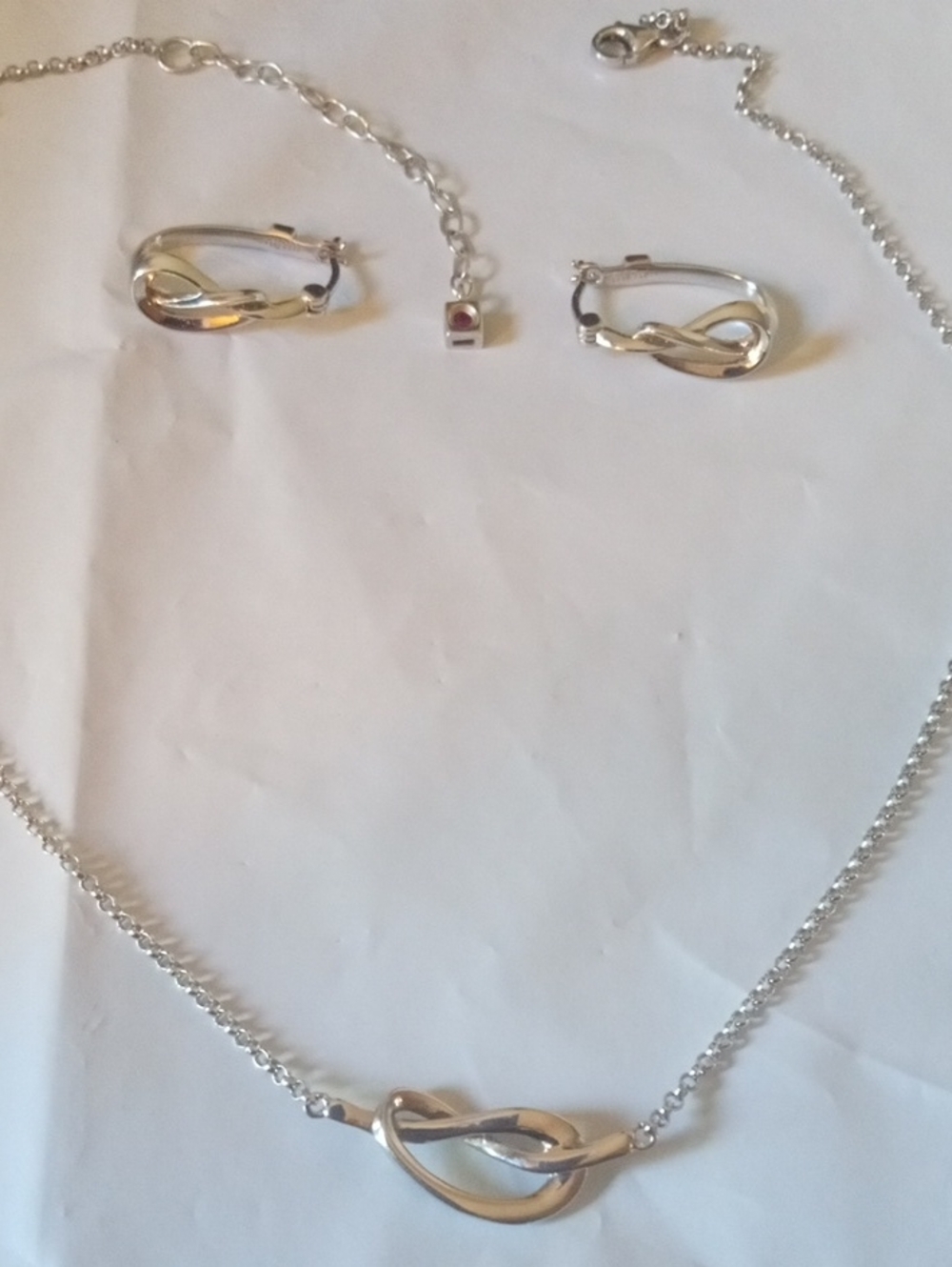 Sterling 925 Elle Necklace/ Earring Set  With iconic Red Ruby Trademark